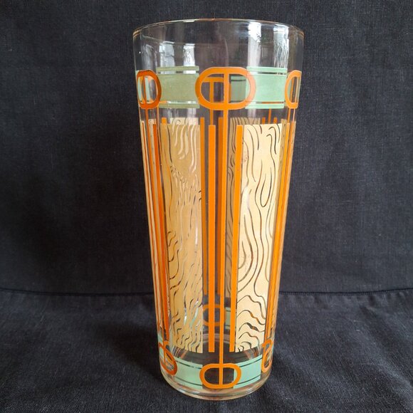 Vintage Glass Vase Enamel Decorated, Art Deco Design, 8.25 Inches Tall - Picture 1 of 11